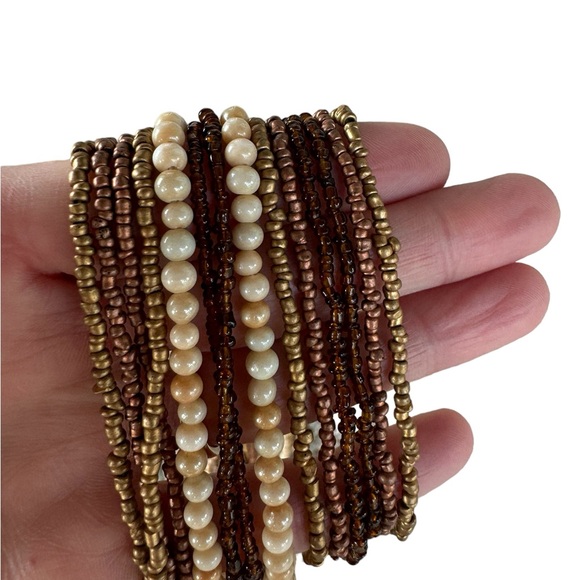 Vintage and unique brown, gold, taupe beaded tie belt - Picture 4 of 8